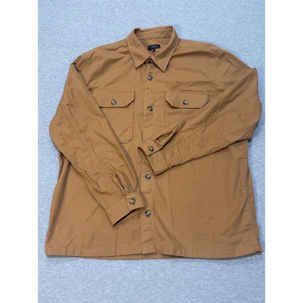 Quince Mens XXL Brown Cotton Spandex Stretch Chore Button Down Shirt Jacket